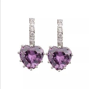 18K White Gold Plated Heart Leverback Earrings NEW